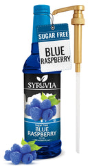 SYRUVIA Sugar-Free Blue Raspberry Syrup bottle showcases vibrant flavor for beverages and desserts