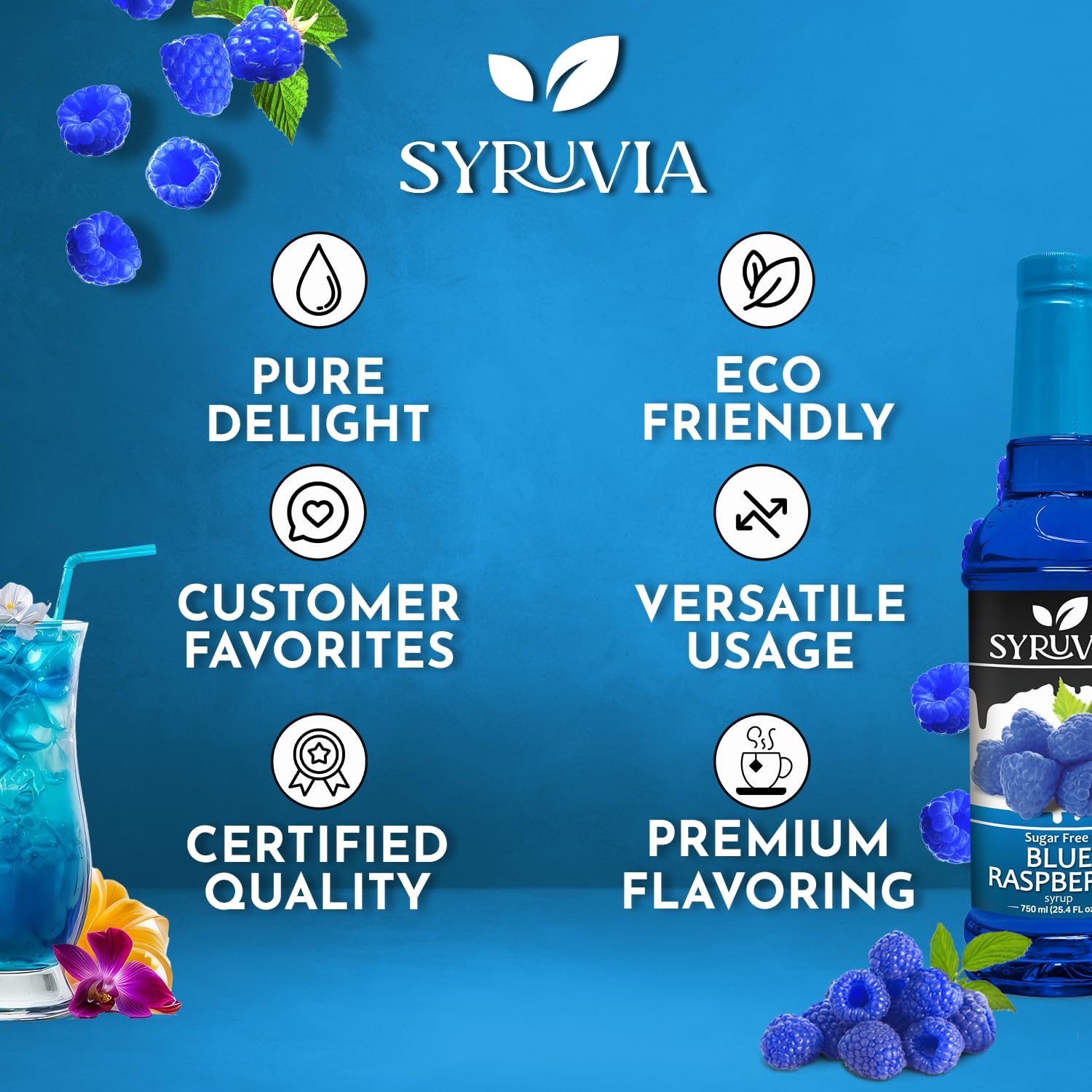 SYRUVIA blue raspberry syrup in coffee for flavor without sugar