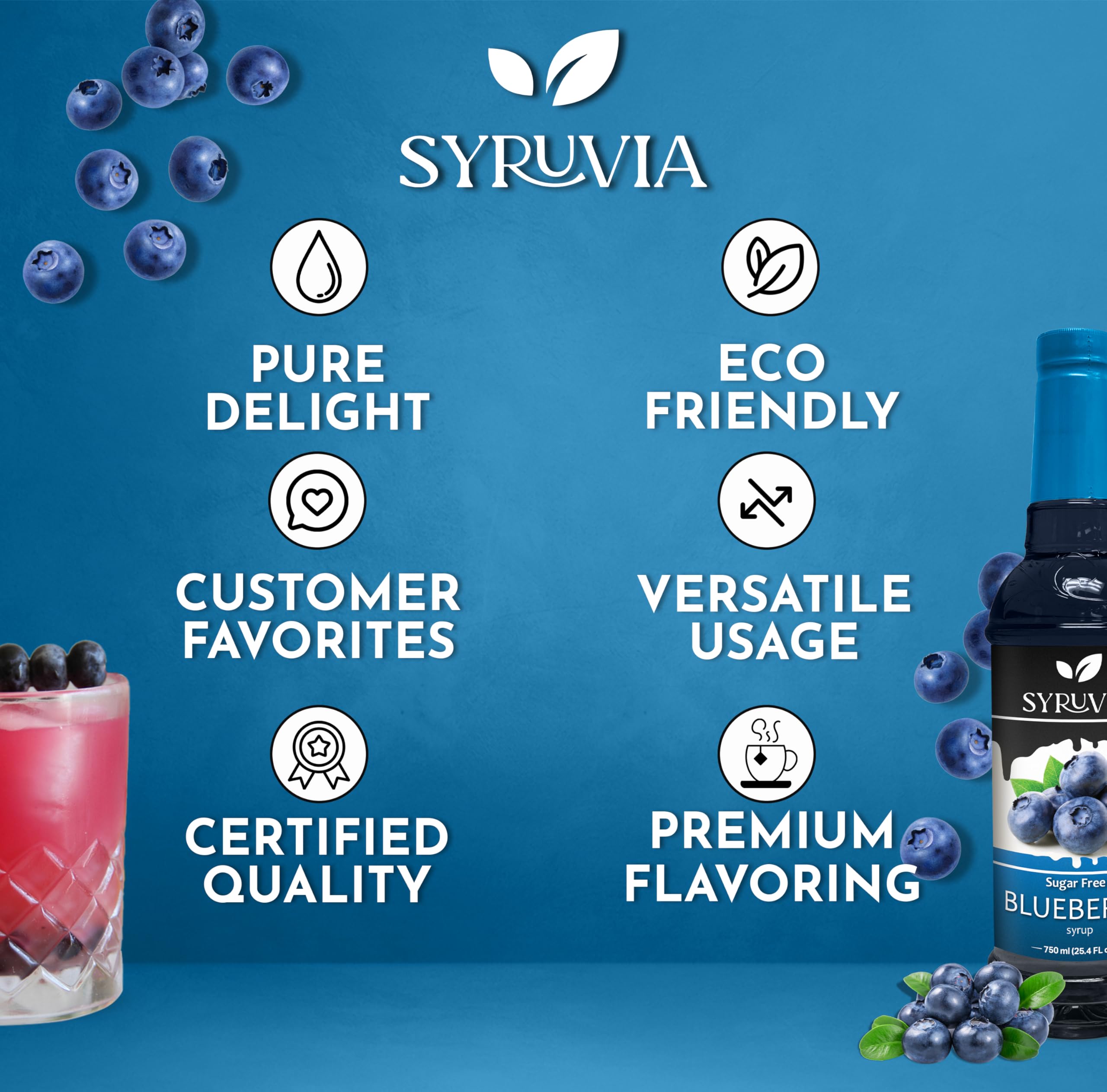 SYRUVIA Sugar-Free Blueberry Syrup dessert-topping adds blueberry depth