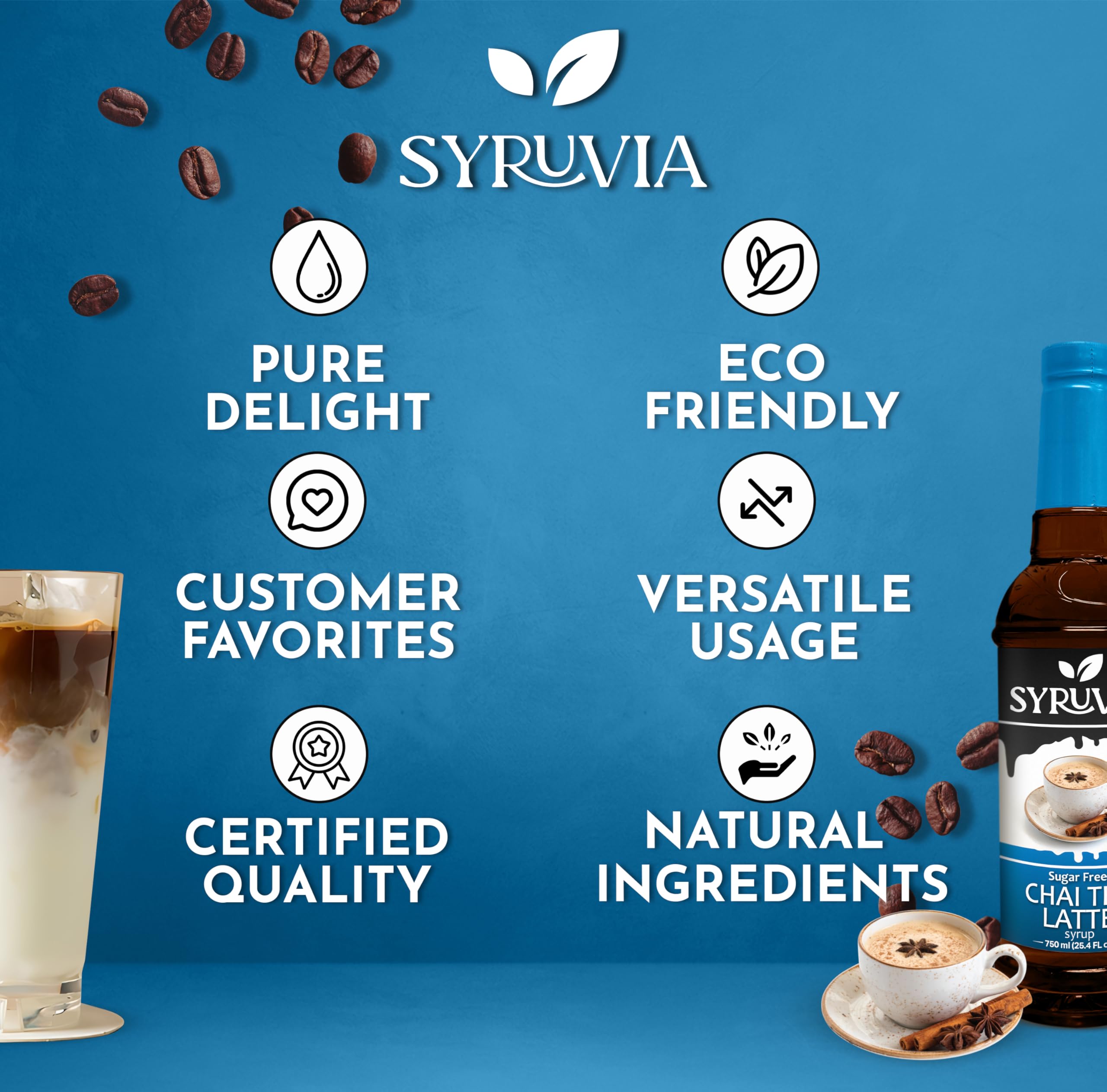 SYRUVIA Sugar Free Chai Tea Syrup atop foam in a cappuccino shows versatility