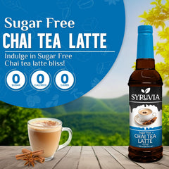 SYRUVIA Sugar Free Chai Tea Syrup label close-up highlights quality