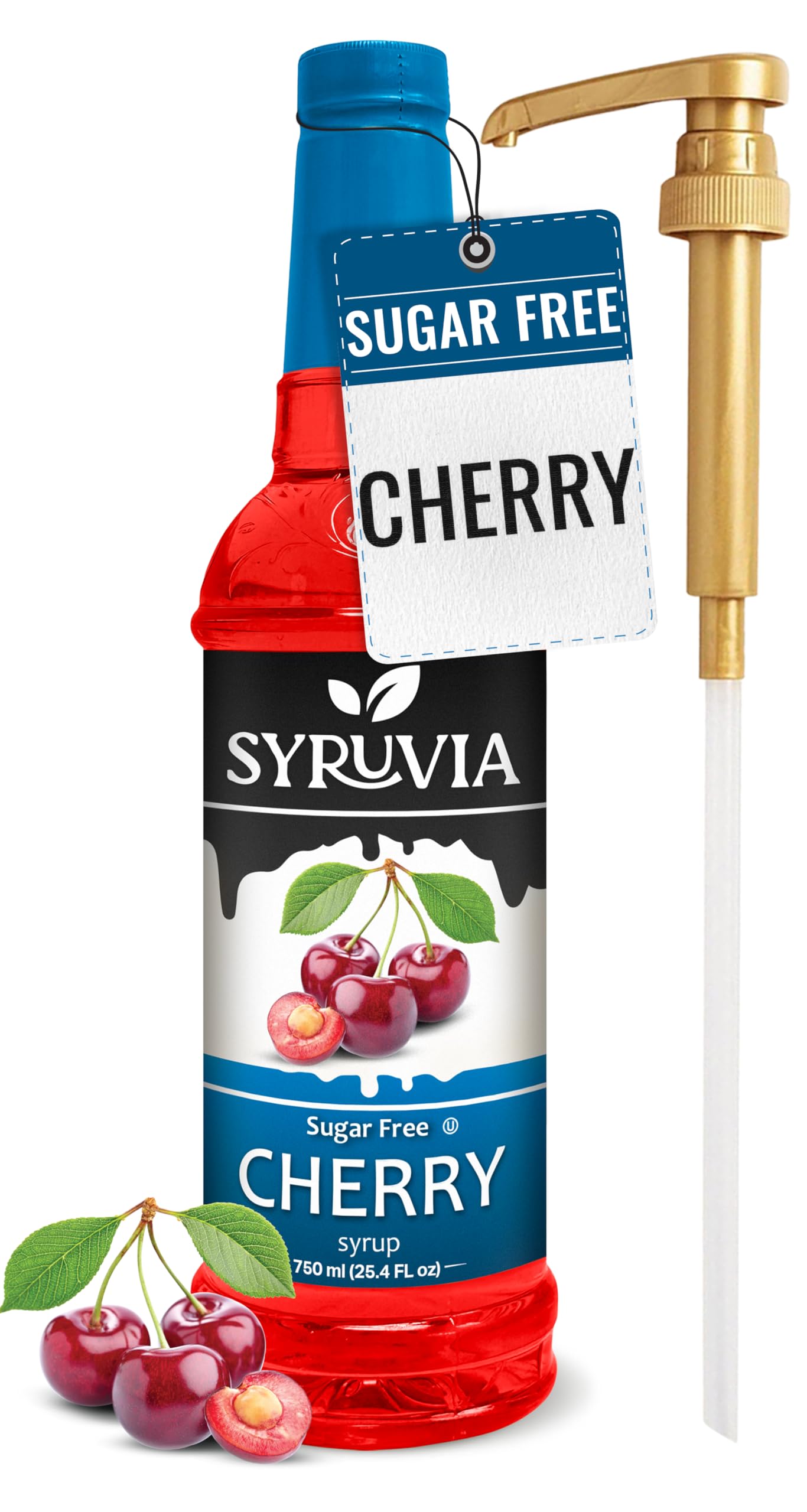 SYRUVIA Sugar-Free Cherry Syrup bottle with pump for easy, calorie-free flavoring