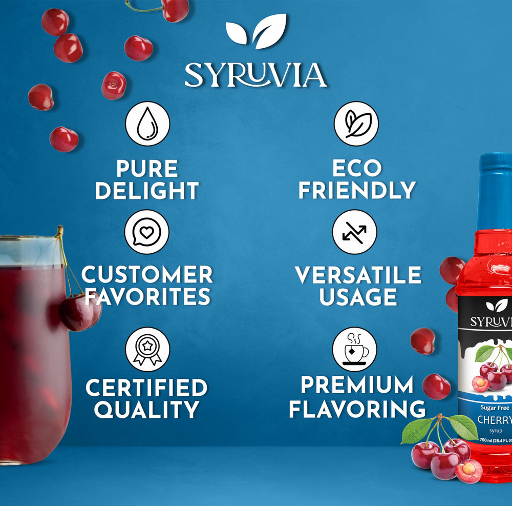 SYRUVIA Sugar-Free Cherry Syrup swirled into a latte for a dessert-like twist