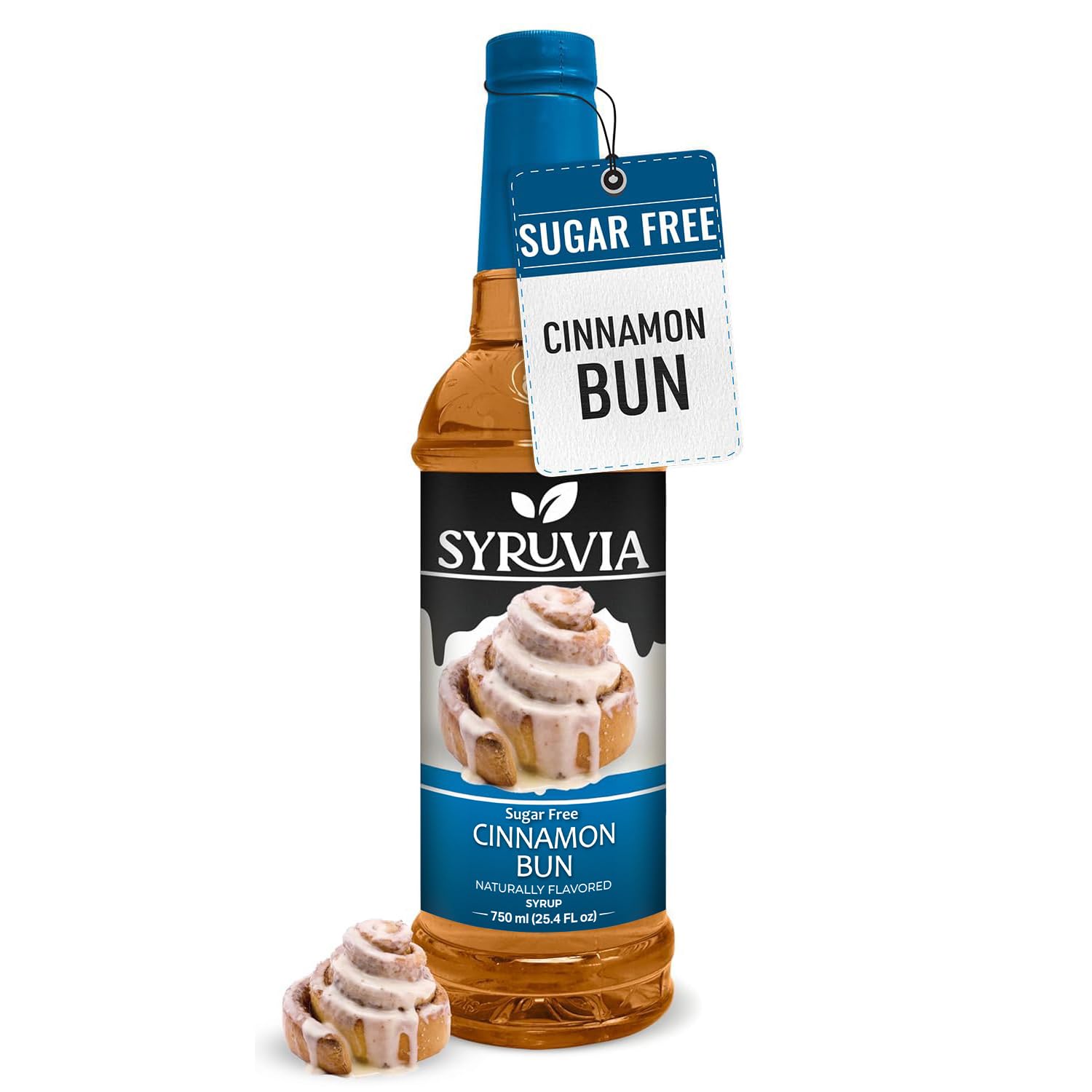 SYRUVIA Sugar-Free Cinnamon Bun syrup bottle for sugar-free coffee flavoring