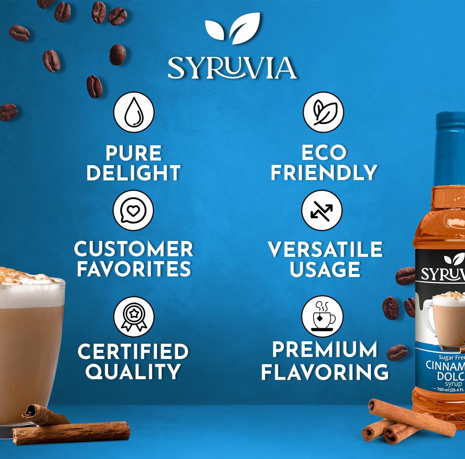 SYRUVIA Sugar Free Cinnamon Dolce Syrup topping for shakes or porridge