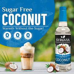 SYRUVIA Sugar Free Coconut Syrup on iced coffee with tropical aroma