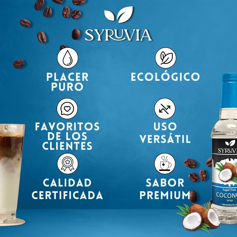SYRUVIA sugar-free coconut syrup in a cozy kitchen scene for daily use