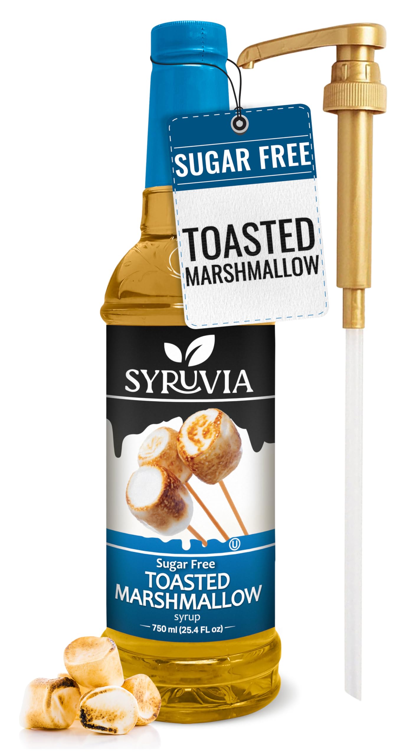 SYRUVIA sugar-free coffee syrup bottle enhances latte flavor.