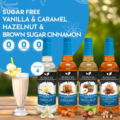 SYRUVIA caramel sugar-free coffee syrup bottle for rich cafe-style beverages.