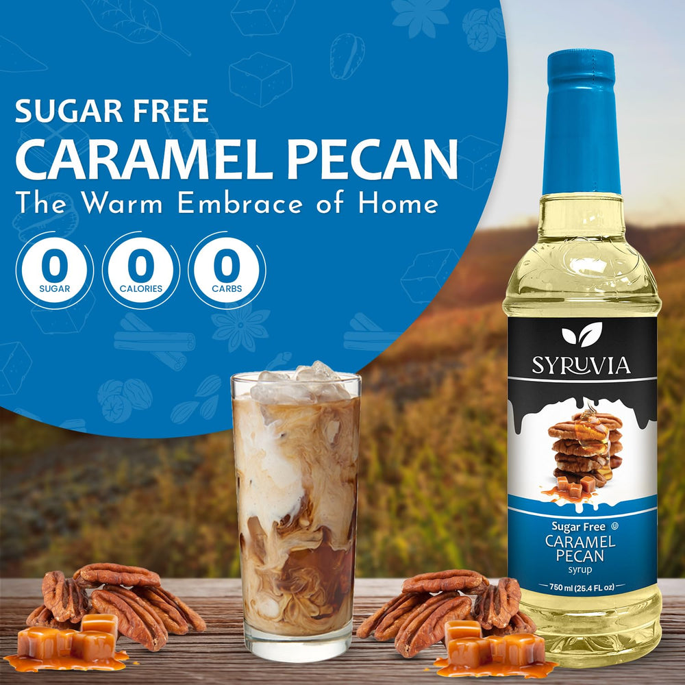 SYRUVIA syrup bottle features premium ingredients for a refined sugar-free experience.