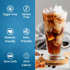 SYRUVIA caramel pecan syrup label signals Kosher-certified, high-quality sourcing.