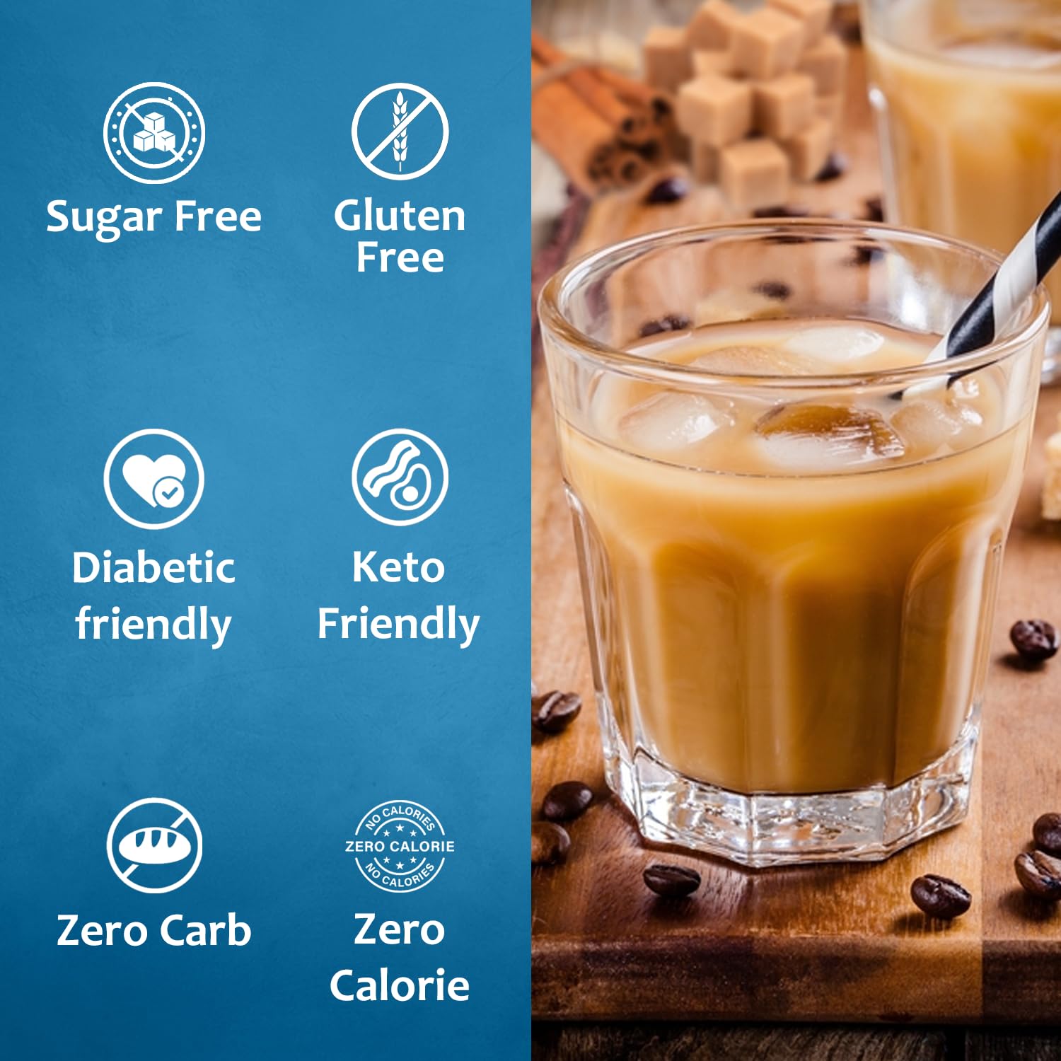 SYRUVIA caramel sugar-free coffee syrup pour sweeter iced coffee and lattes.