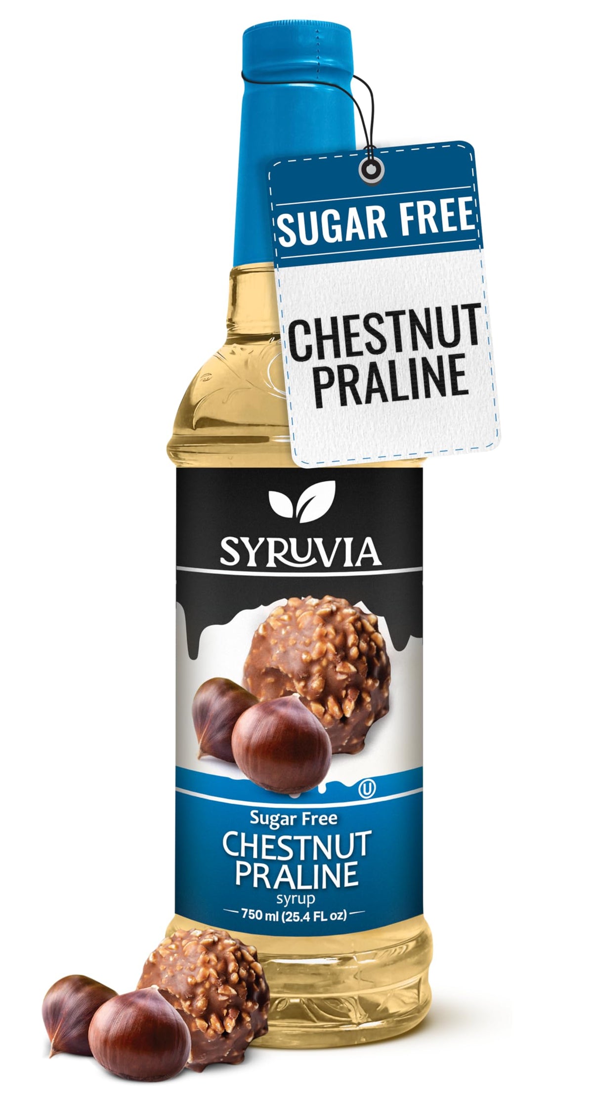 SYRUVIA sugar-free chestnut praline syrup bottle ideal for creamy lattes and desserts