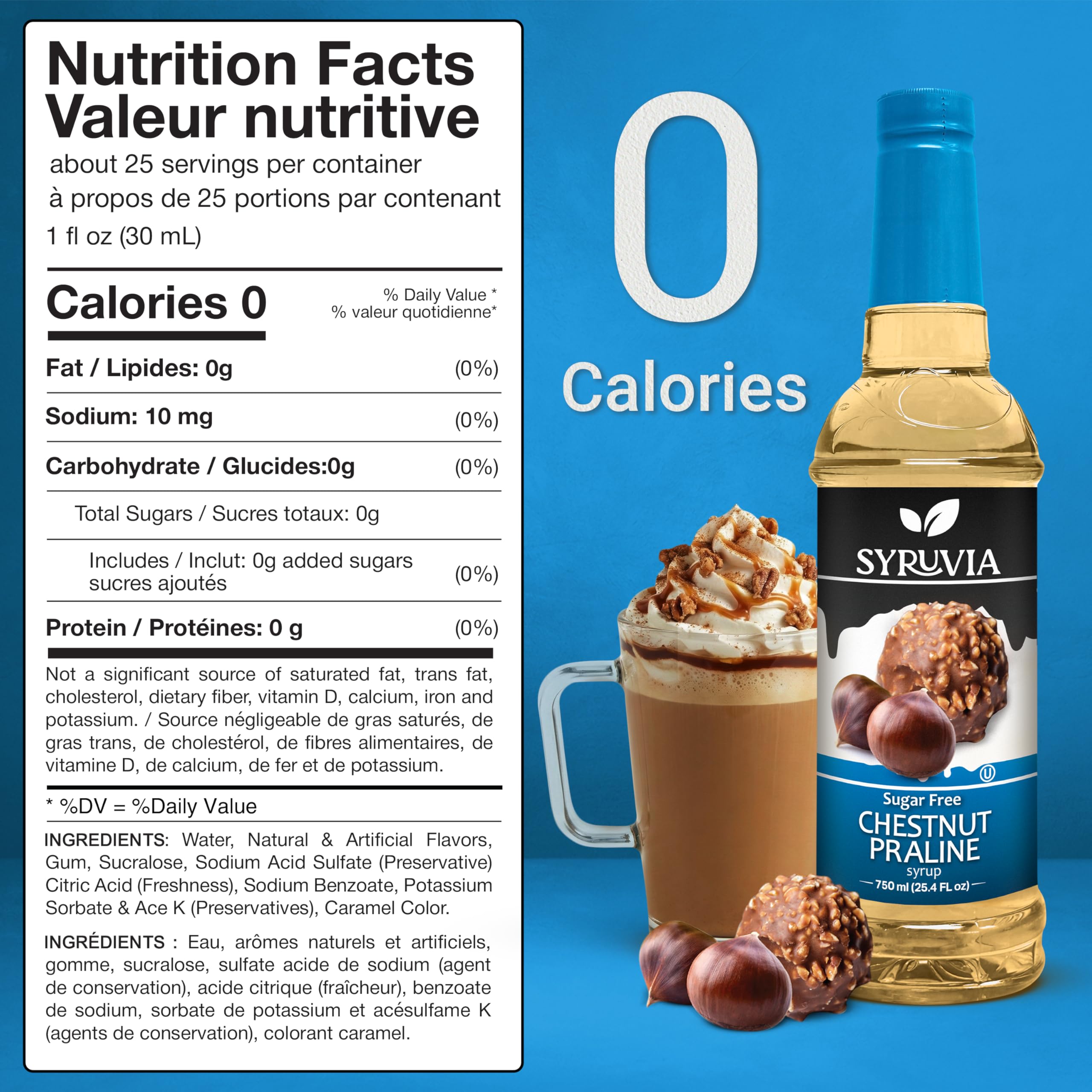 SYRUVIA chestnut praline sugar-free syrup pump for smooth coffee sweetness