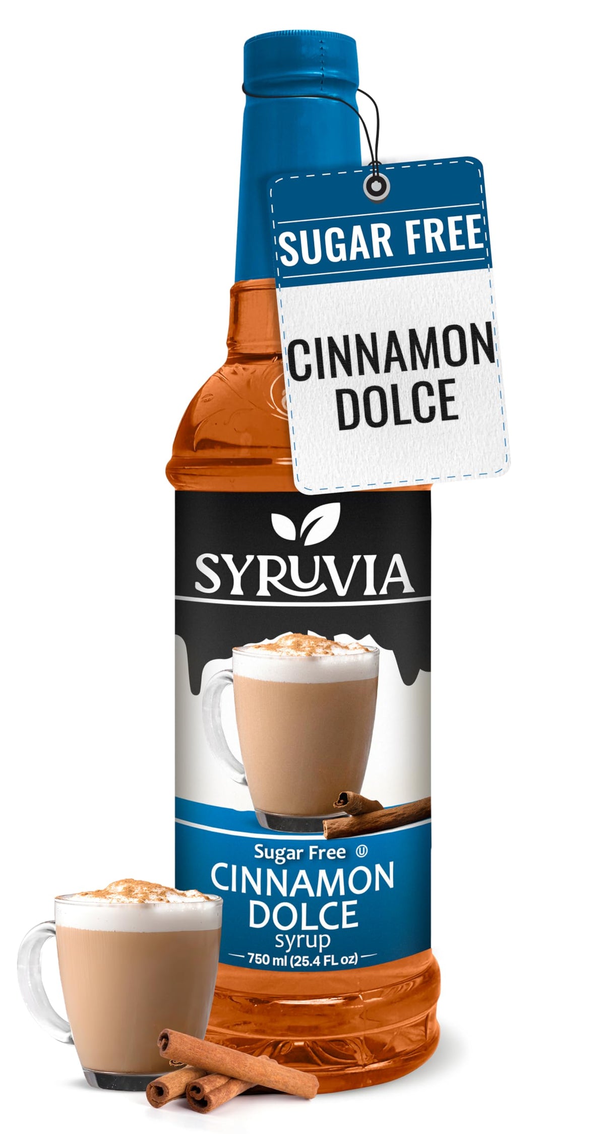 SYRUVIA Sugar-Free Coffee Syrup Cinnamon Dolce bottle boosts flavor with zero calories