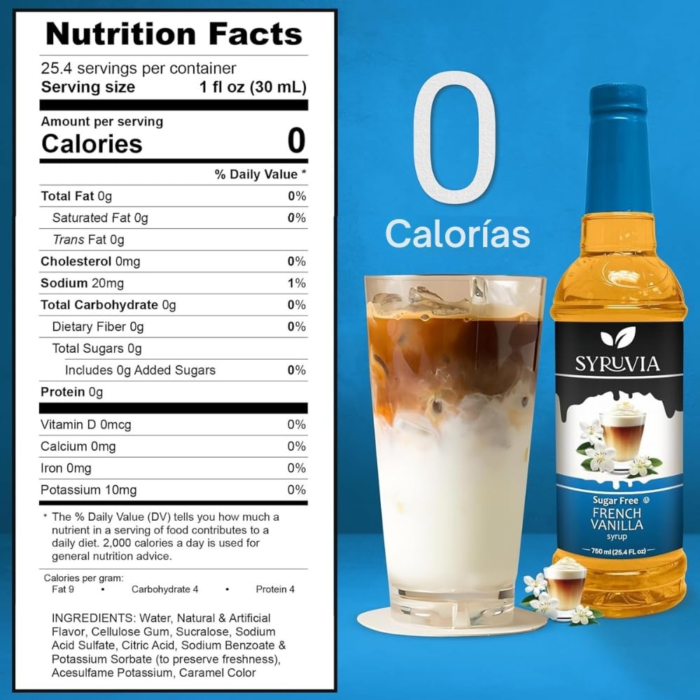 SYRUVIA sugar-free French Vanilla syrup with pump for easy, mess-free dispensing
