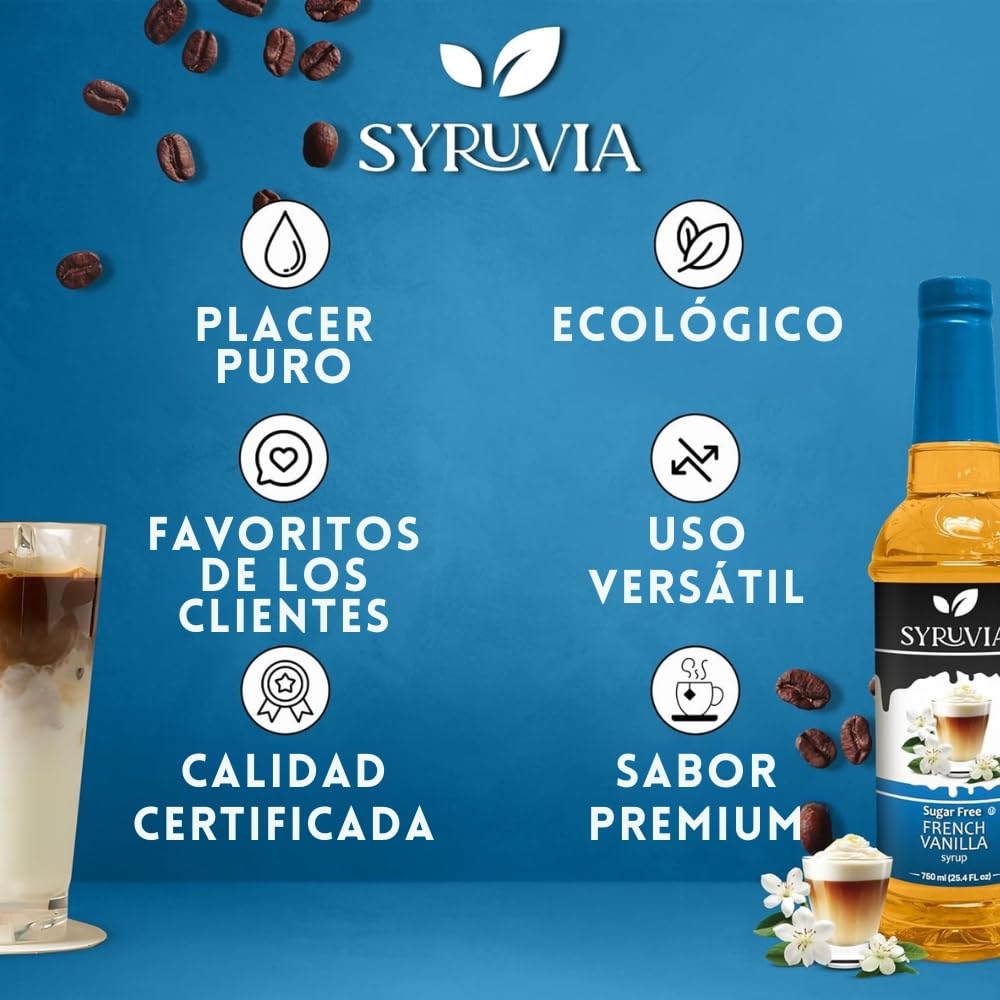 SYRUVIA sugar-free coffee syrup USA-made on kitchen counter