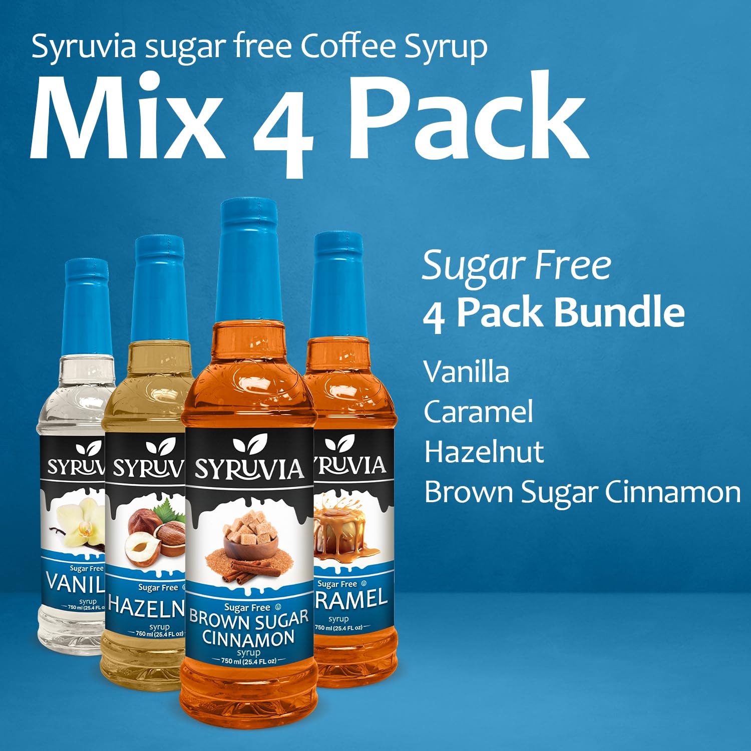 SYRUVIA hazelnut sugar-free coffee syrup pour complements cappuccinos and desserts.
