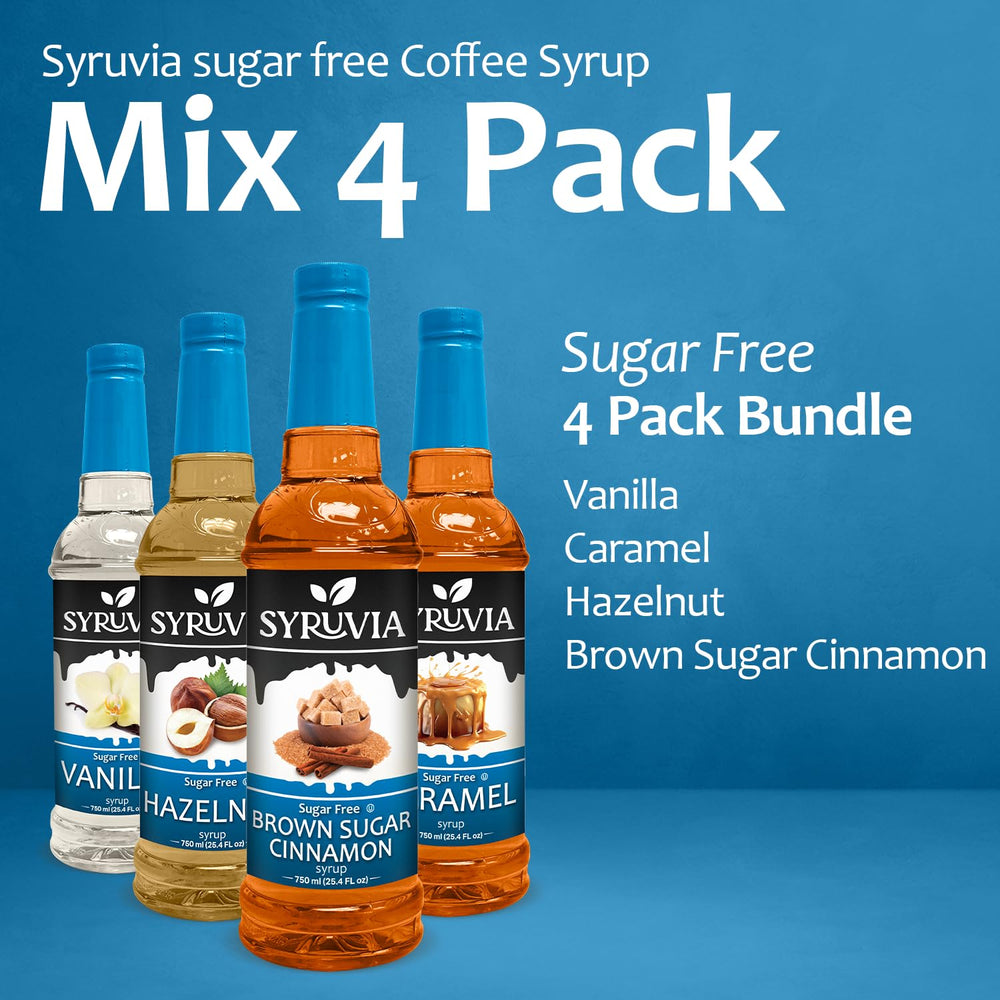 SYRUVIA hazelnut sugar-free coffee syrup pour complements cappuccinos and desserts.