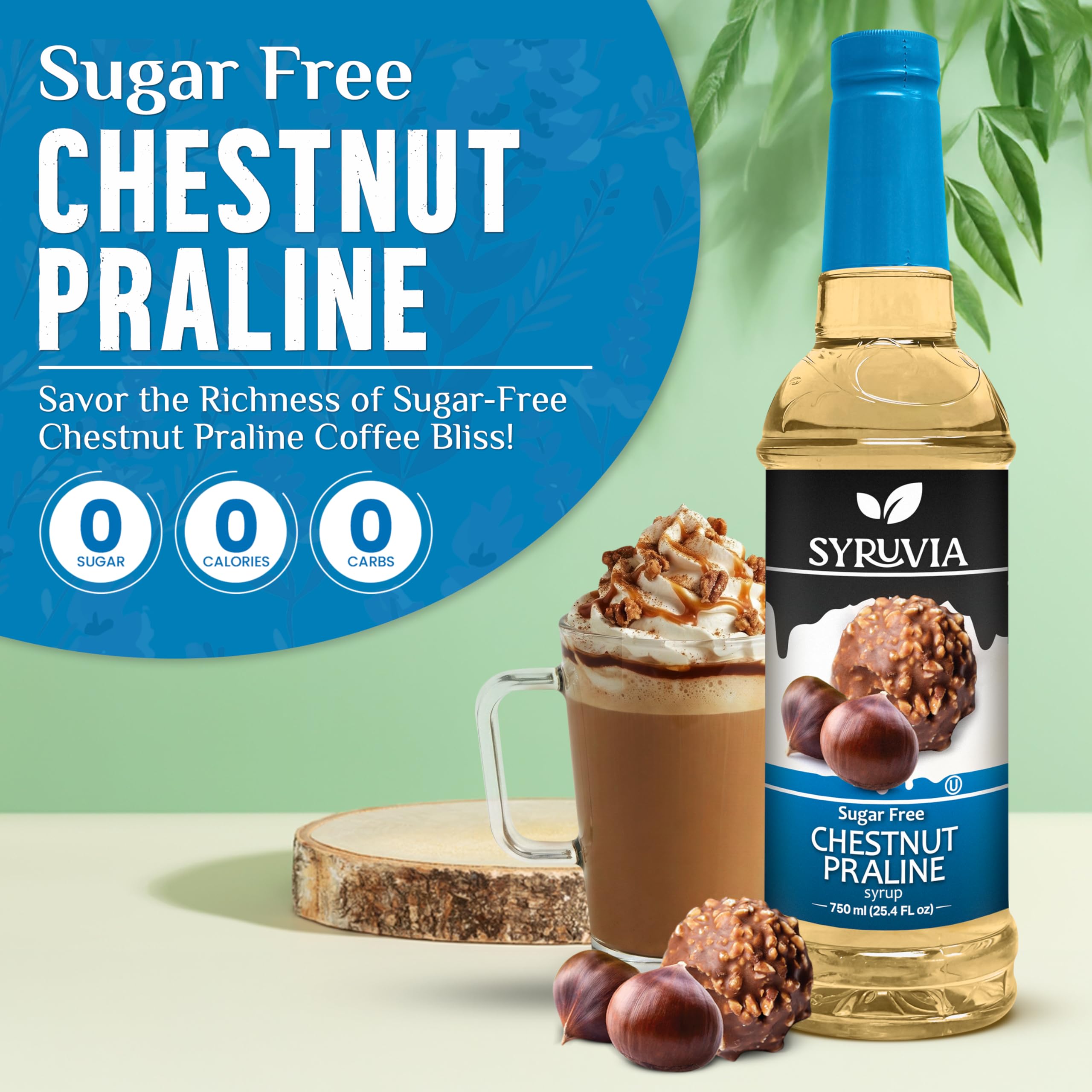 SYRUVIA sugar-free coffee syrup iced coffee glass with praline aroma