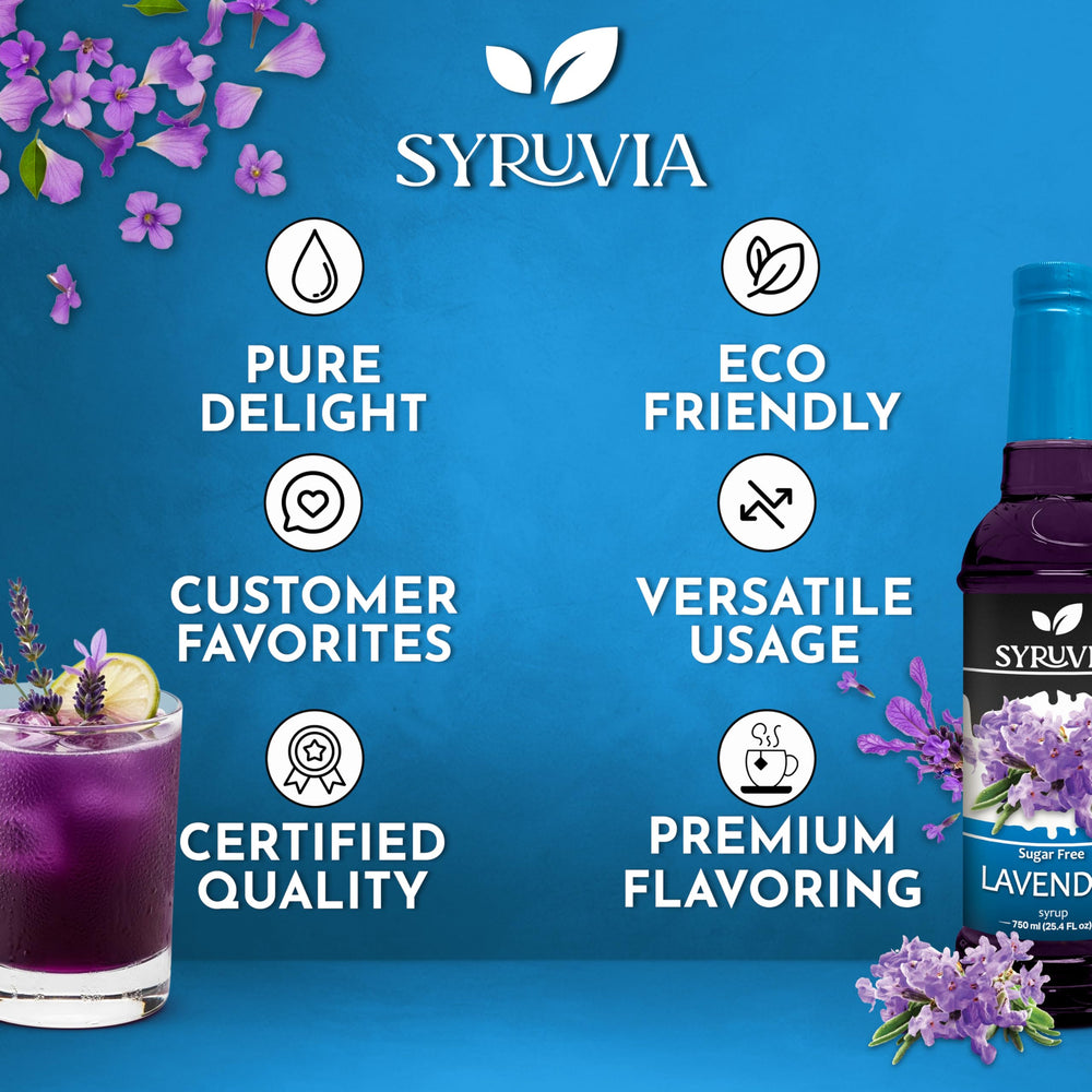 SYRUVIA Sugar-Free Lavender Syrup iced-coffee-mug boosts refreshing caffeine with zero calories