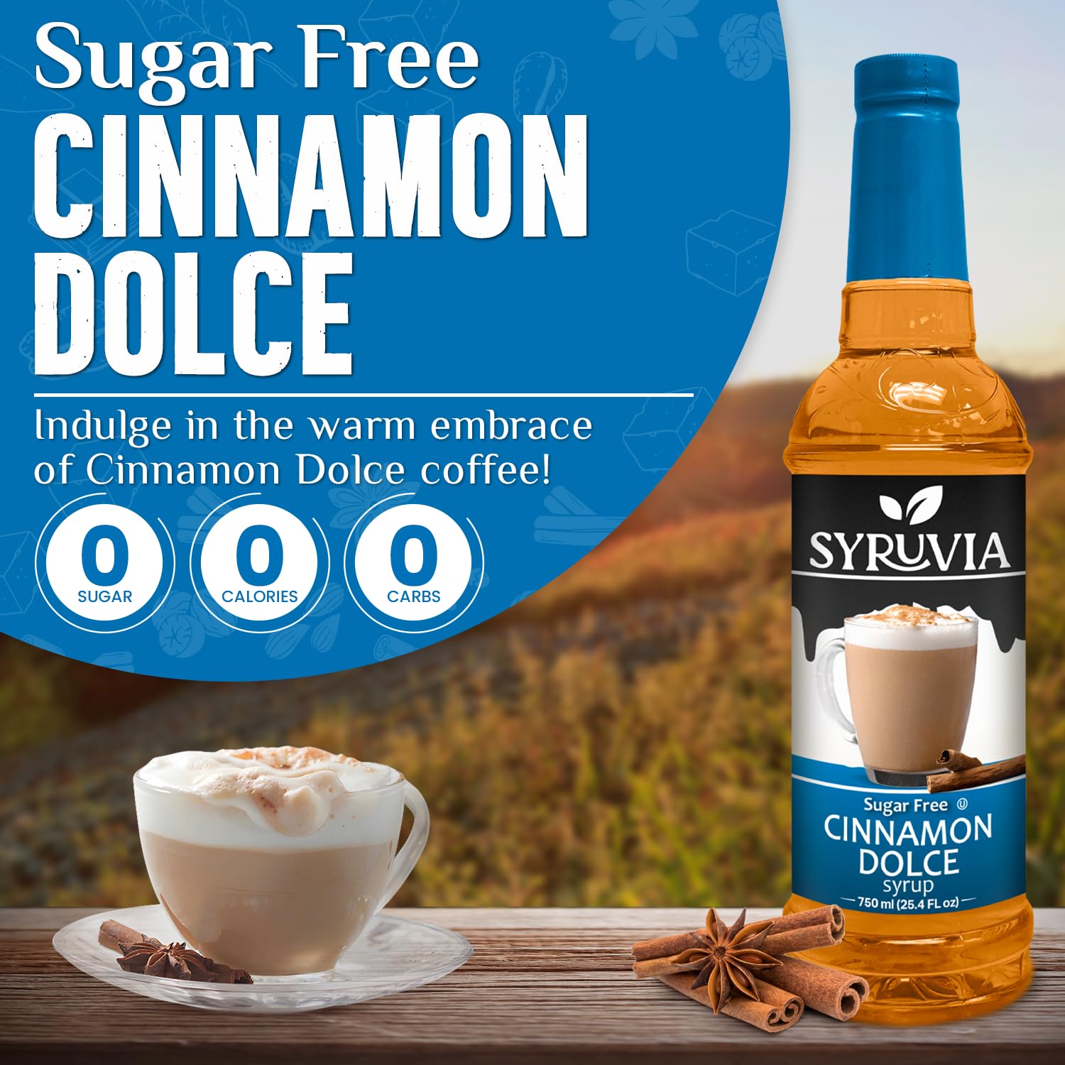 SYRUVIA Cinnamon Dolce sugar-free label visible for discerning shoppers