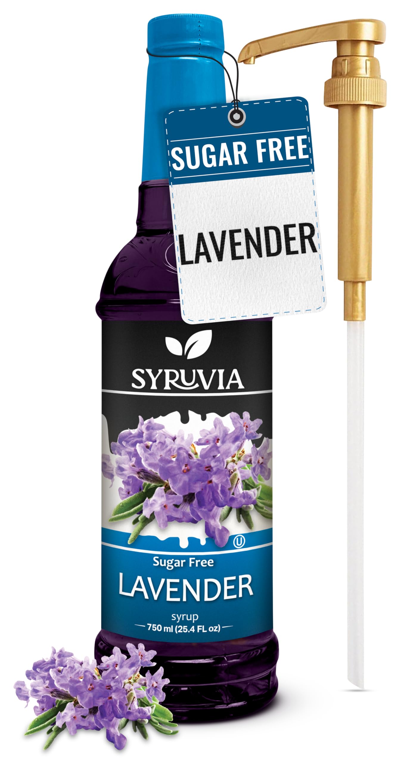 SYRUVIA Sugar-Free Lavender Syrup bottle pour adds low-calorie flavor to drinks