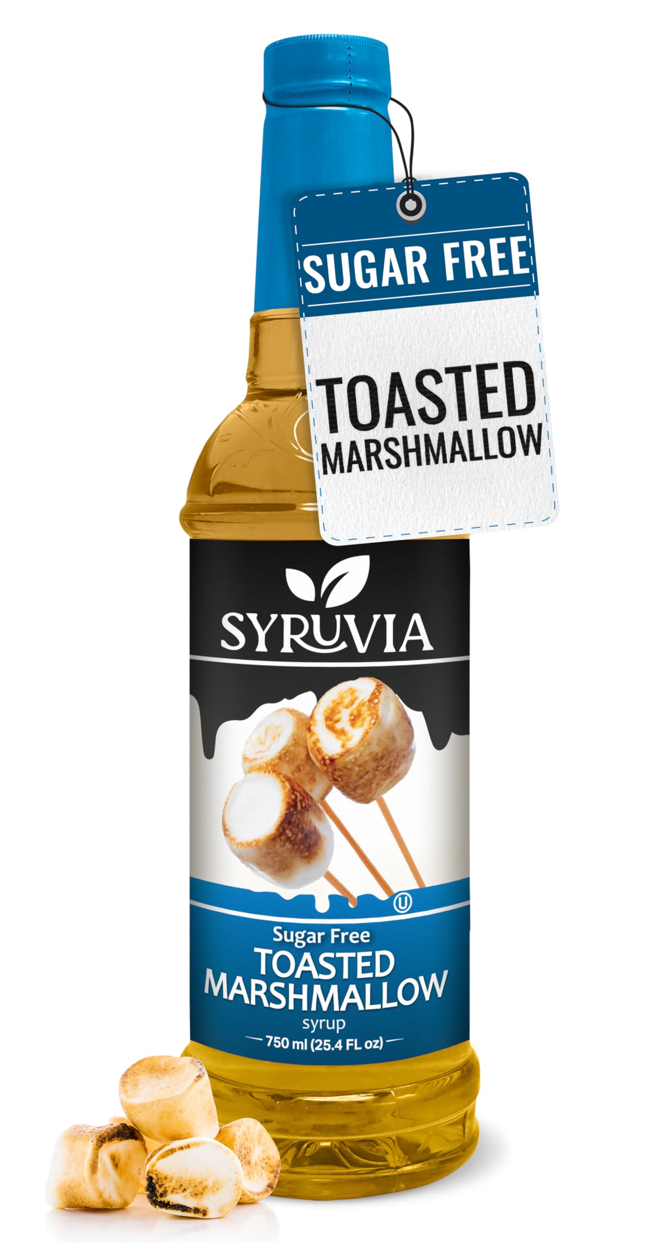 SYRUVIA sugar-free toasted marshmallow syrup bottle showcases flavor for drinks