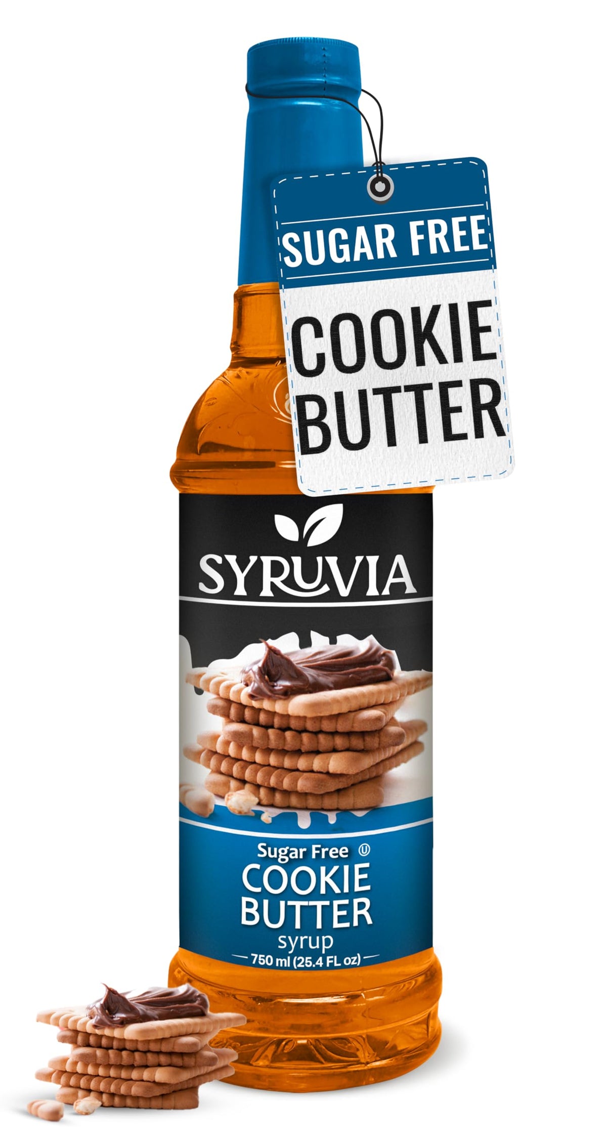 Syruvia sugar-free cookie butter syrup bottle adds rich flavor without calories