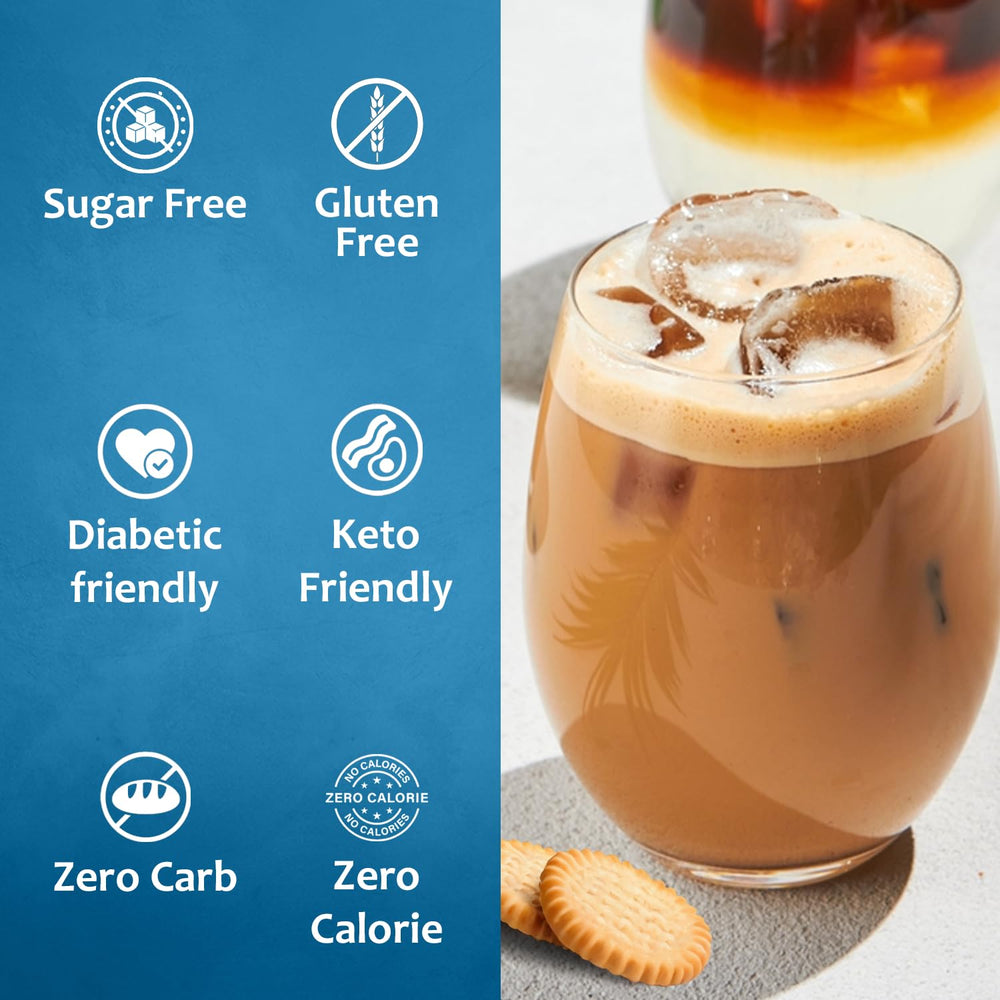 SYRUVIA Sugar Free Cookie Butter syrup bottle in pantry for versatile beverages.