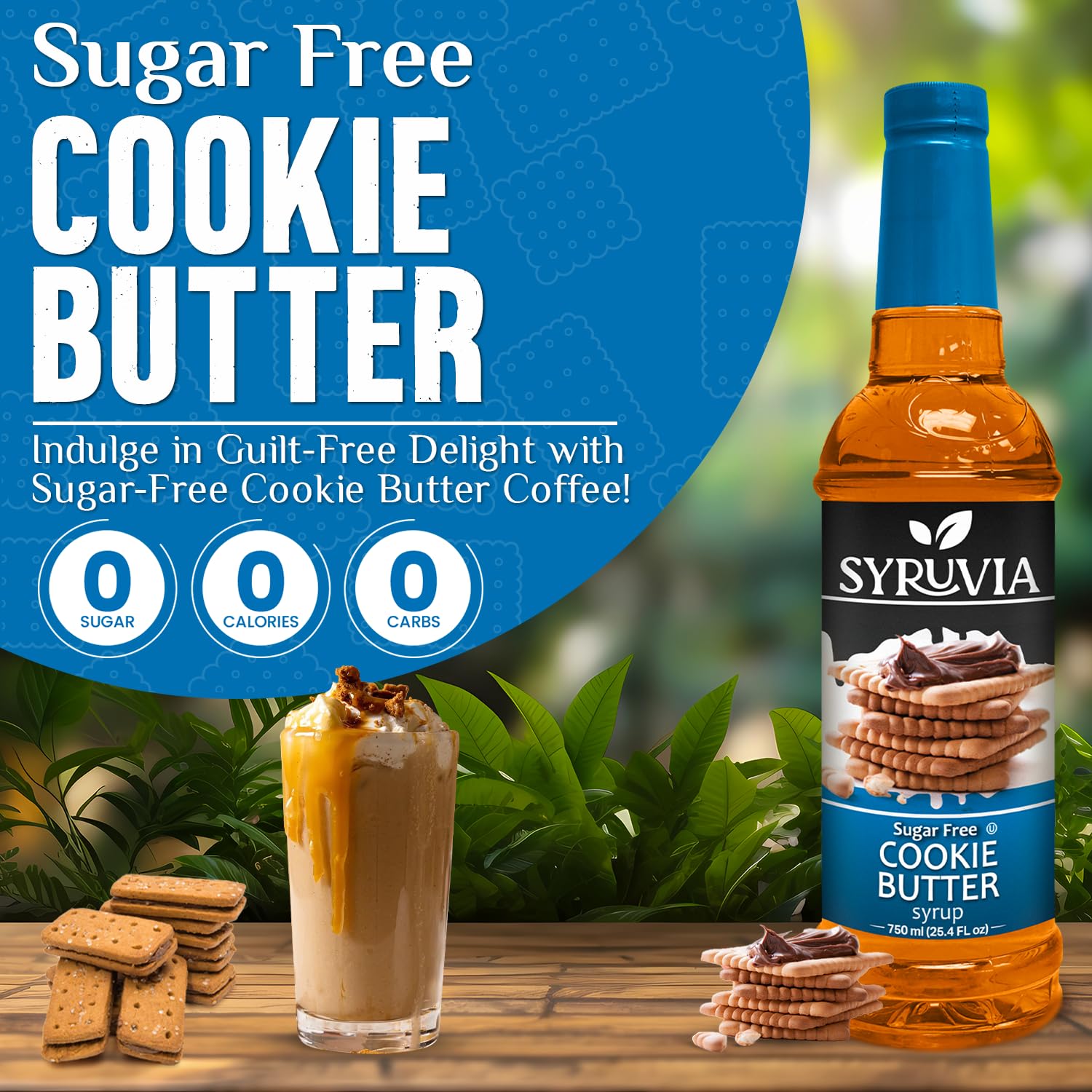 Syruvia sugar-free cookie butter syrup used as dessert topping