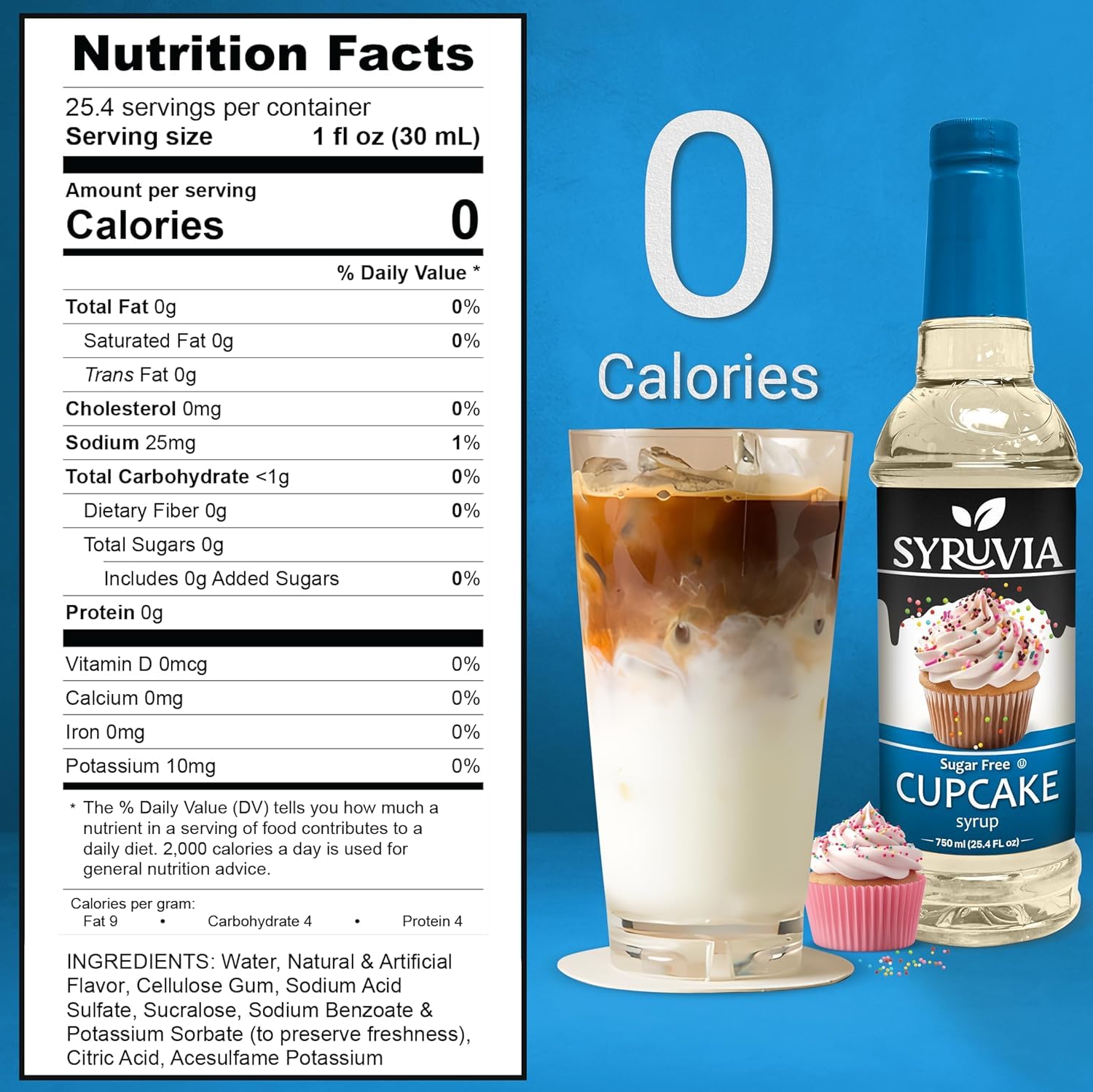 SYRUVIA Sugar Free Cupcake Syrup pours smoothly for lattes and shakes.