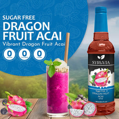 Dessert prepared with Syruvia Sugar-Free Dragon Fruit Acai Syrup drizzle for color and flavor.
