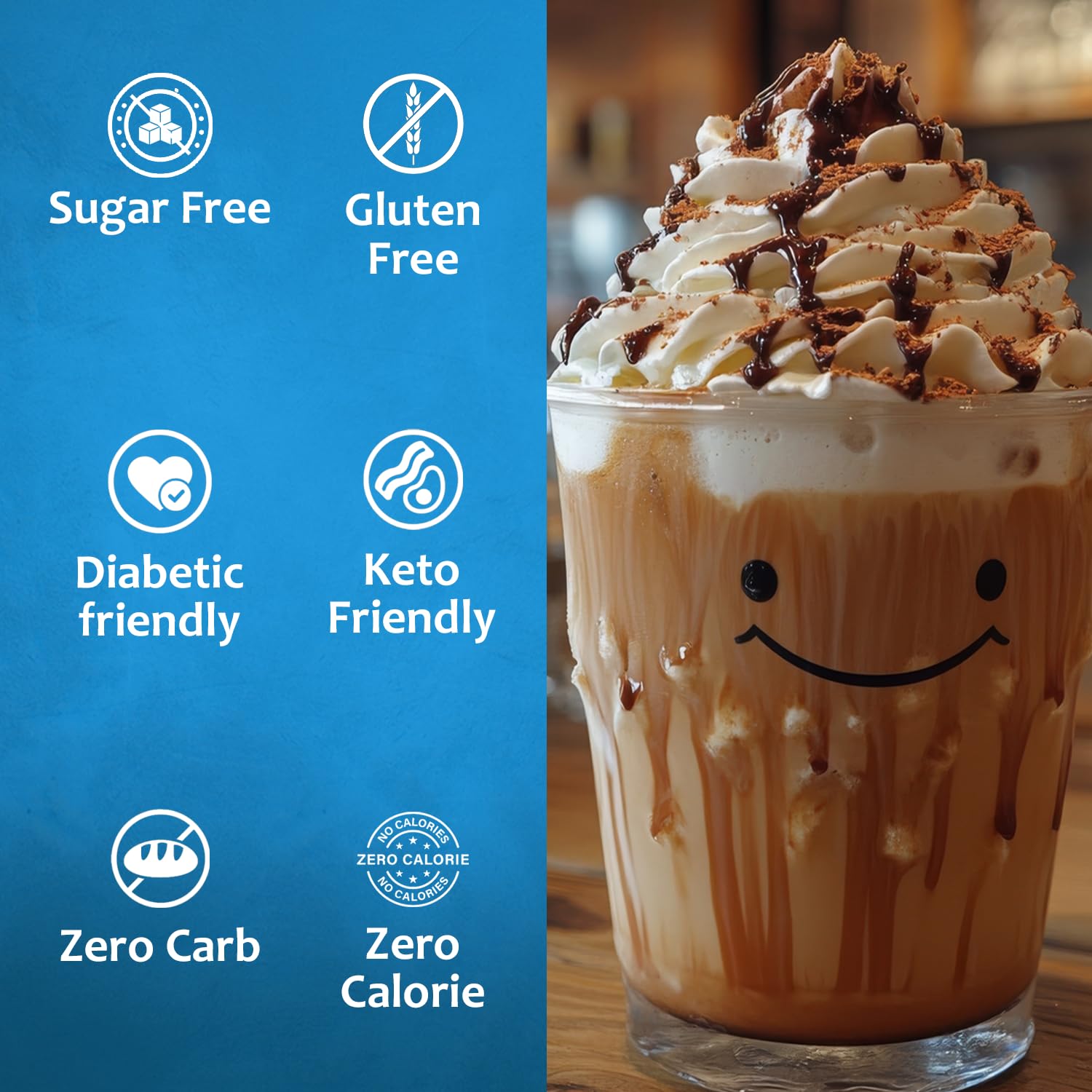 Dessert topping with SYRUVIA Sugar Free Dubai Chocolate Syrup elevating desserts