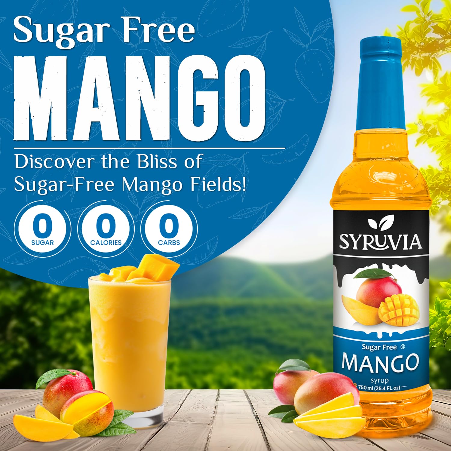 SYRUVIA Mango Syrup pump-dispense for quick, mess-free beverages.