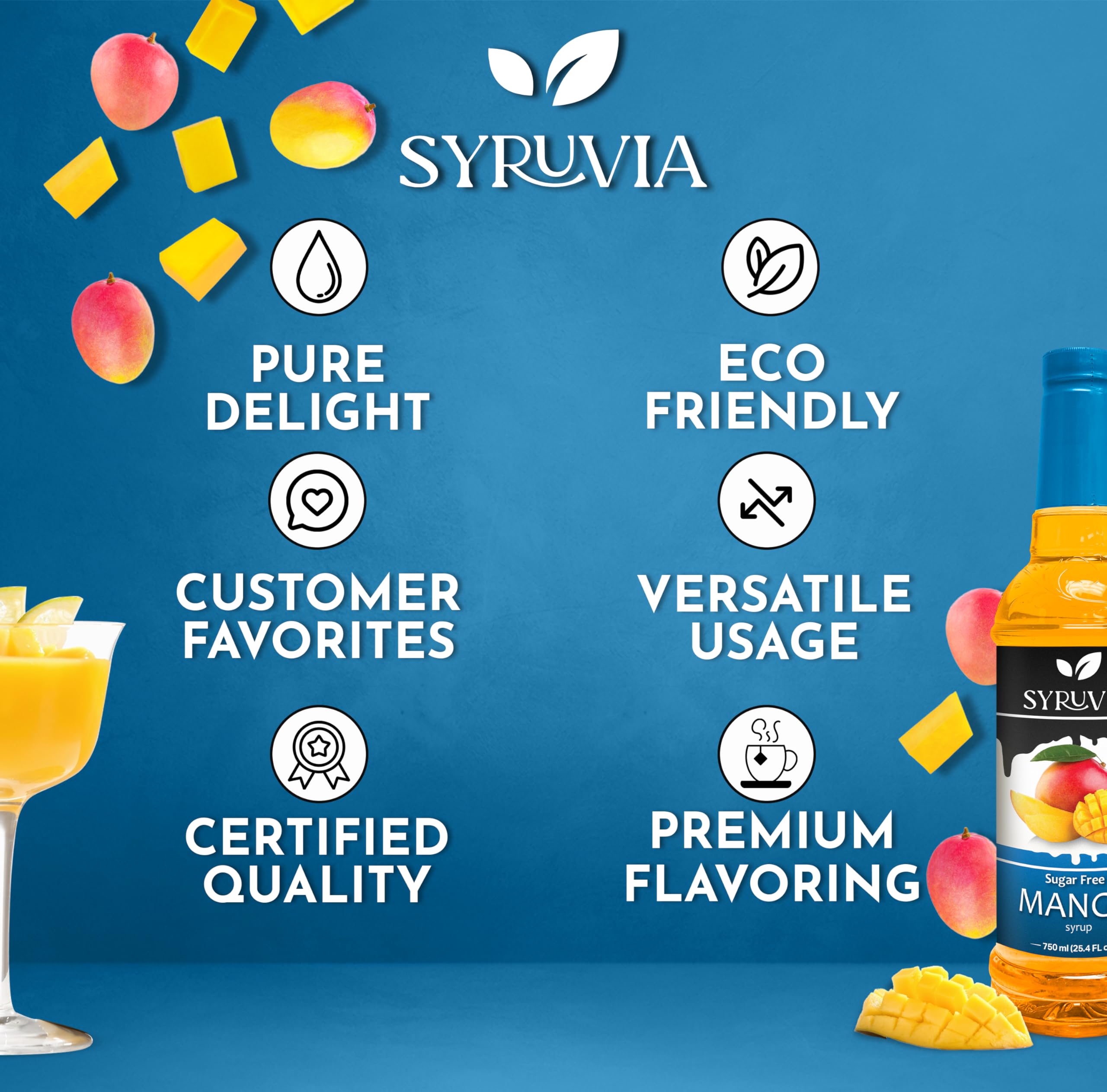 SYRUVIA Mango Syrup dessert drizzle over fresh fruit.