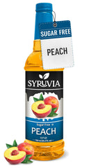 SYRUVIA Sugar-Free Peach Syrup bottle pour adds peach flavor to beverages without sugar.