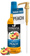 SYRUVIA sugar-free peach syrup bottle delivers peach flavor without calories.