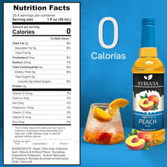 SYRUVIA Sugar-Free Peach Syrup coffee glass demonstrates zero-calorie sweetness in morning drinks.