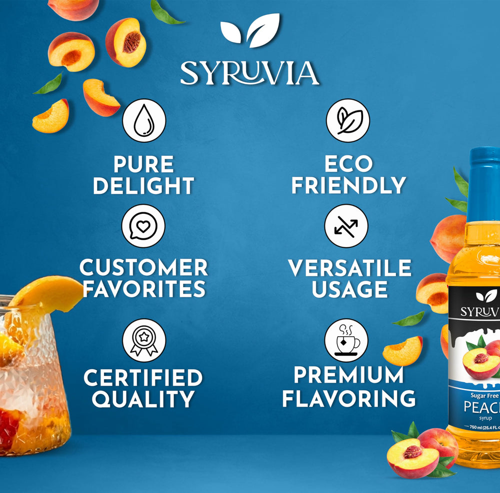SYRUVIA peach syrup with iced tea enhances refreshment.