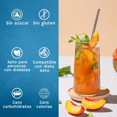 SYRUVIA Sugar-Free Peach Syrup iced tea glass offers refreshing, calorie-conscious peach notes.