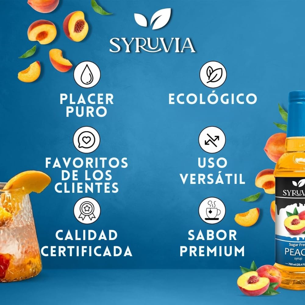 SYRUVIA Sugar-Free Peach Syrup lemonade glass highlights bright, peach-forward flavor without added sugar.