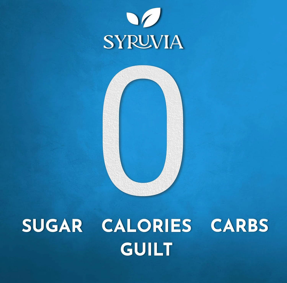 SYRUVIA Sugar Free Peach Syrup pouring on desserts for subtle sweetness.