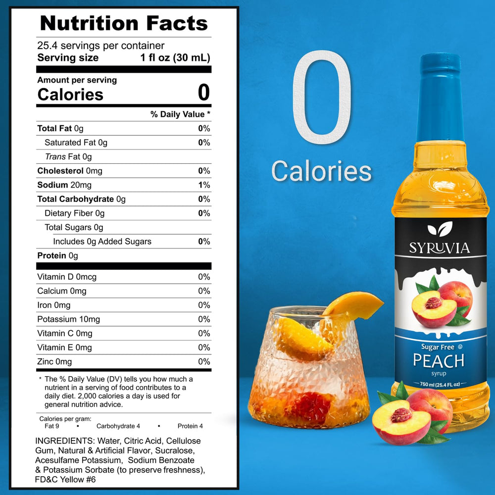 SYRUVIA sugar-free peach syrup pump enables easy, mess-free dosing.