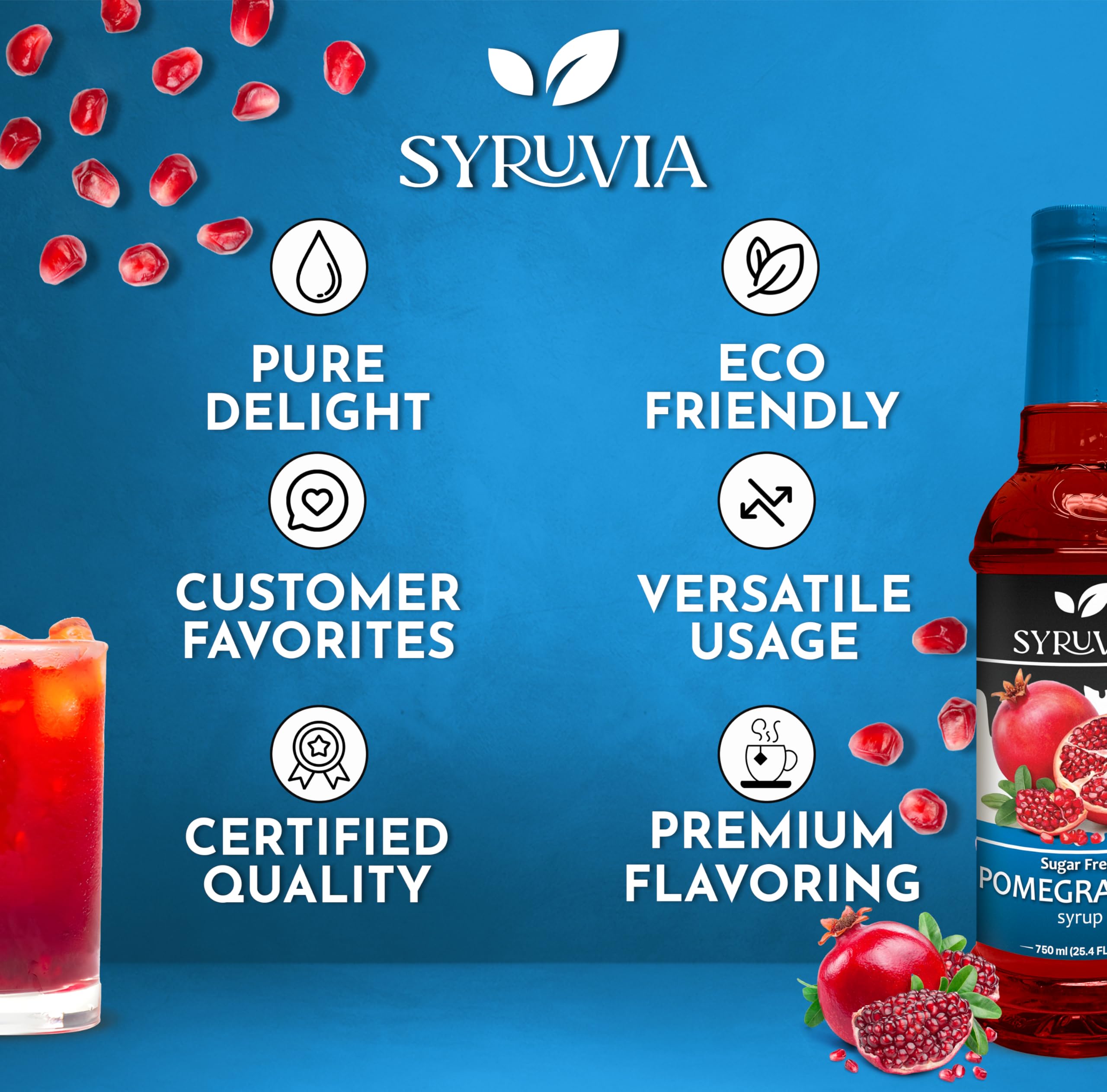 SYRUVIA Pomegranate Syrup in a cocktail, showcasing fruit-forward flavor.