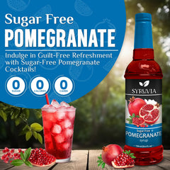 Pouring SYRUVIA Sugar-Free Pomegranate Syrup into a glass for a bright twist.
