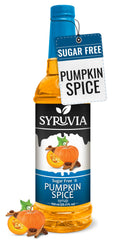 SYRUVIA Sugar Free Pumpkin Spice Syrup bottle shows zero sugar for cozy lattes