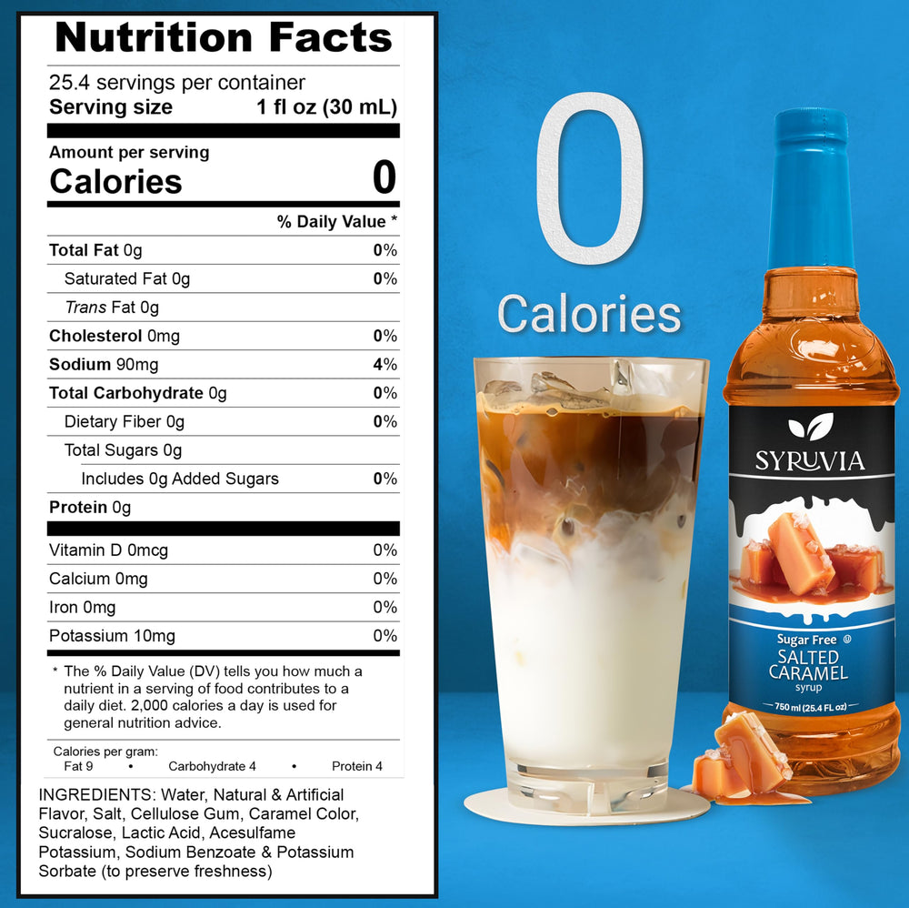 SYRUVIA Sugar Free Salted Caramel drizzle on coffee to enhance flavor.