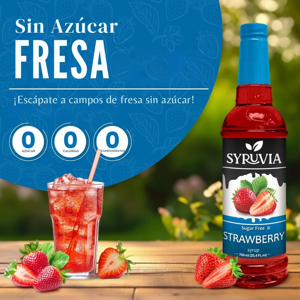 Syruvia sugar-free strawberry syrup added to coffee beverages for rich flavor