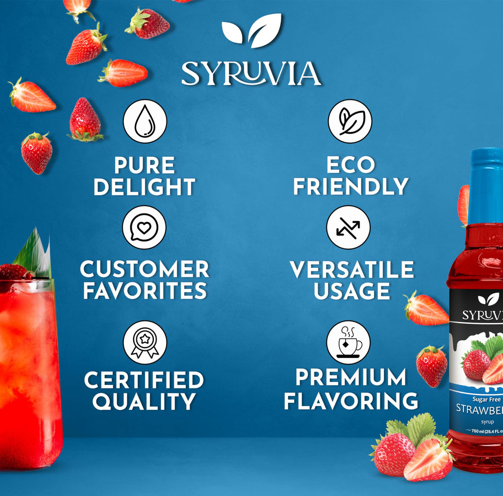SYRUVIA Sugar-Free Strawberry Syrup drizzle over desserts for fruity finish